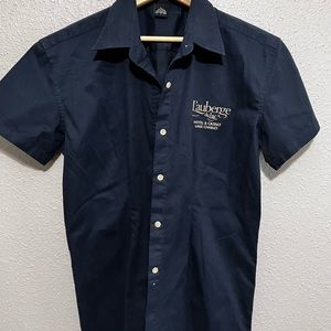 L’Auberge du Lac Logo Shirt - 16-16 1/2 - Navy Blue Short Sleeve - Athletic Cut